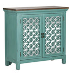 Meuble d'appoint Kensington Turquoise avec dessus en bois vieilli, 2 portes