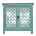 Meuble d'appoint Kensington Turquoise avec dessus en bois vieilli, 2 portes