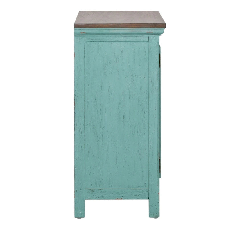 Meuble d'appoint Kensington Turquoise avec dessus en bois vieilli, 2 portes