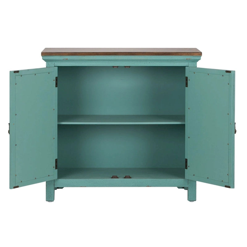Meuble d'appoint Kensington Turquoise avec dessus en bois vieilli, 2 portes