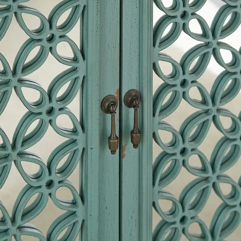 Meuble d'appoint Kensington Turquoise avec dessus en bois vieilli, 2 portes