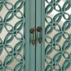 Meuble d'appoint Kensington Turquoise avec dessus en bois vieilli, 2 portes