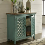 Meuble d'appoint Kensington Turquoise avec dessus en bois vieilli, 2 portes