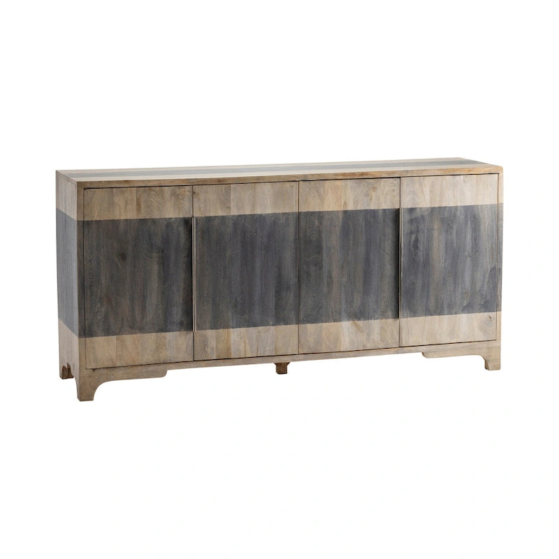 Buffet de salon bicolore à quatre portes en bois de manguier, meuble bar à café - 70 cm (L) x 18 cm (P) x 33,5 cm (H)