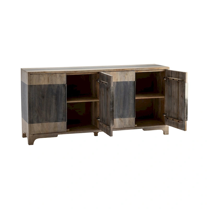 Buffet de salon bicolore à quatre portes en bois de manguier, meuble bar à café - 70 cm (L) x 18 cm (P) x 33,5 cm (H)