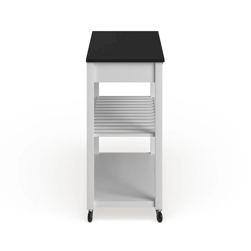 Îlot/chariot de cuisine Crosley avec plateau en granit noir massif et rangement pour tabouret en option, finition blanche - 17 po (P) x 43 po (L) x 35 po (H)