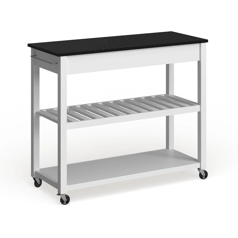 Îlot/chariot de cuisine Crosley avec plateau en granit noir massif et rangement pour tabouret en option, finition blanche - 17 po (P) x 43 po (L) x 35 po (H)