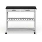 Îlot/chariot de cuisine Crosley avec plateau en granit noir massif et rangement pour tabouret en option, finition blanche - 17 po (P) x 43 po (L) x 35 po (H)