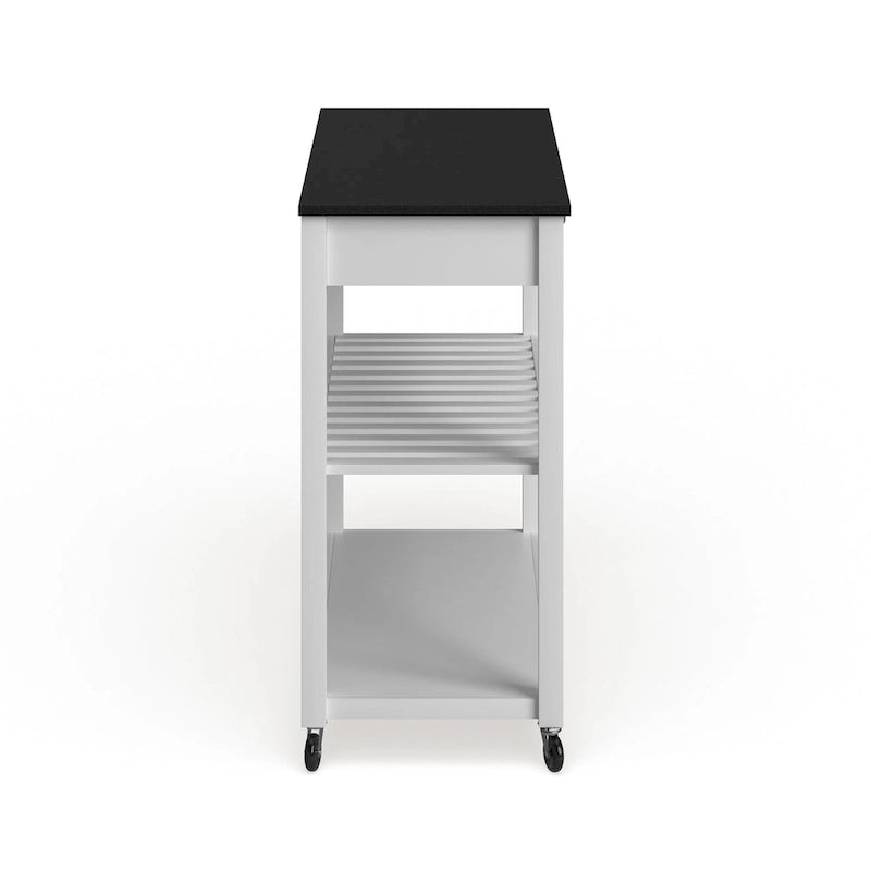 Îlot/chariot de cuisine Crosley avec plateau en granit noir massif et rangement pour tabouret en option, finition blanche - 17 po (P) x 43 po (L) x 35 po (H)