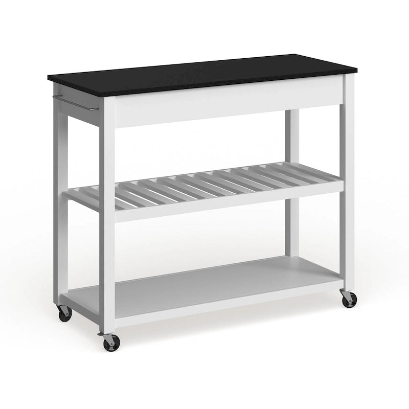 Îlot/chariot de cuisine Crosley avec plateau en granit noir massif et rangement pour tabouret en option, finition blanche - 17 po (P) x 43 po (L) x 35 po (H)