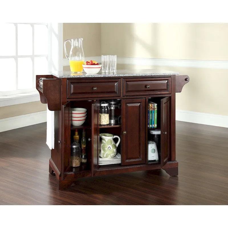 Îlot de cuisine Crosley LaFayette avec plateau en granit massif, finition acajou vieilli - 45,7 cm (P) x 131 cm (L) x 86,4 cm (H)