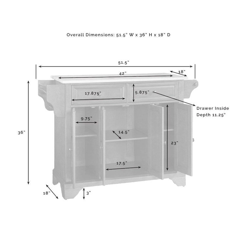 Îlot de cuisine Crosley LaFayette avec plateau en granit massif, finition acajou vieilli - 45,7 cm (P) x 131 cm (L) x 86,4 cm (H)