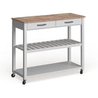 Chariot/îlot de cuisine Crosley avec plateau en bois naturel et rangement pour tabouret en option, finition blanche - 17 po (P) x 43 po (L) x 35 po (H)