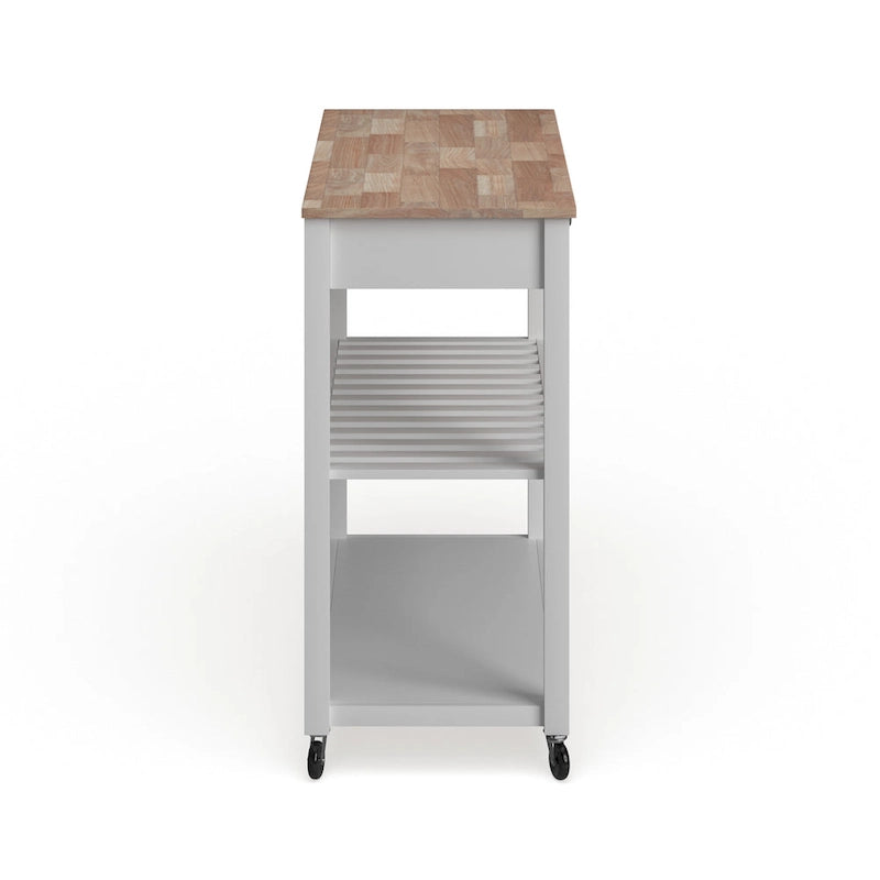 Chariot/îlot de cuisine Crosley avec plateau en bois naturel et rangement pour tabouret en option, finition blanche - 17 po (P) x 43 po (L) x 35 po (H)