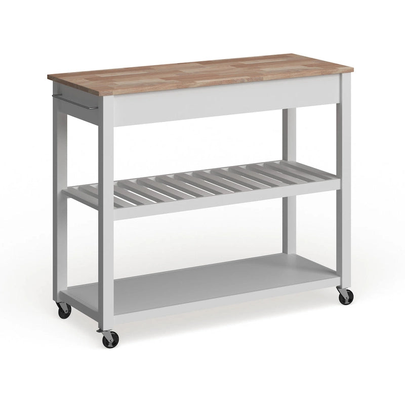 Chariot/îlot de cuisine Crosley avec plateau en bois naturel et rangement pour tabouret en option, finition blanche - 17 po (P) x 43 po (L) x 35 po (H)