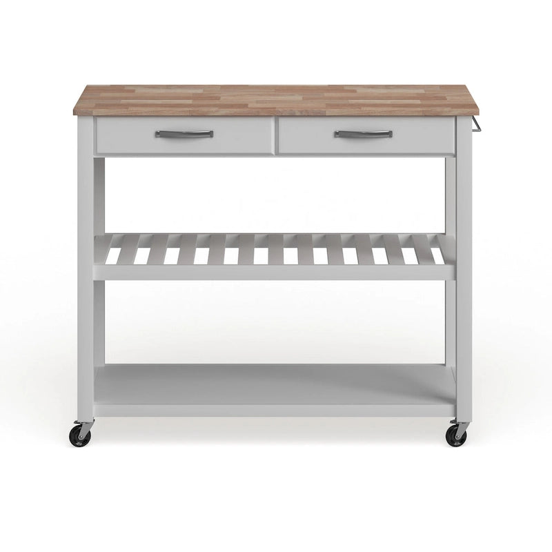 Chariot/îlot de cuisine Crosley avec plateau en bois naturel et rangement pour tabouret en option, finition blanche - 17 po (P) x 43 po (L) x 35 po (H)