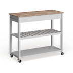 Chariot/îlot de cuisine Crosley avec plateau en bois naturel et rangement pour tabouret en option, finition blanche - 17 po (P) x 43 po (L) x 35 po (H)