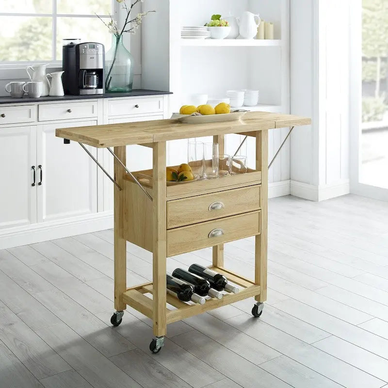 Chariot de cuisine Crosley Bristol à double abattant, couleur naturelle - 15,13 cm (profondeur) x 45 cm (largeur) x 35,25 cm (hauteur)