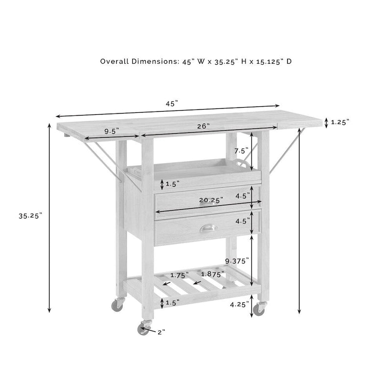 Chariot de cuisine Crosley Bristol à double abattant, couleur naturelle - 15,13 cm (profondeur) x 45 cm (largeur) x 35,25 cm (hauteur)