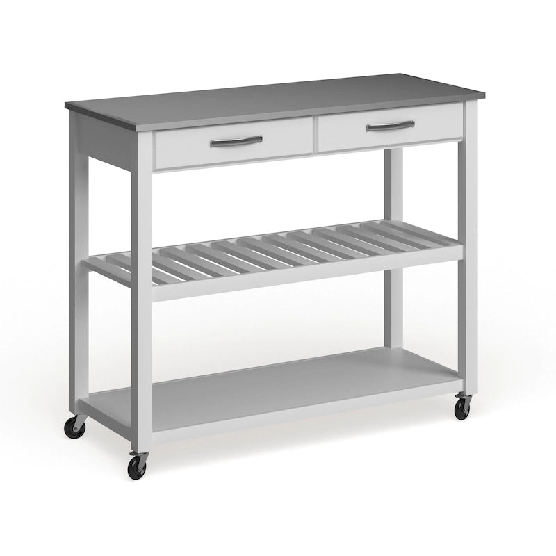 Îlot de cuisine Crosley en bois blanc et acier inoxydable - 17 po (P) x 43 po (L) x 35 po (H)
