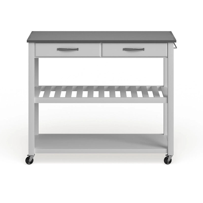 Îlot de cuisine Crosley en bois blanc et acier inoxydable - 17 po (P) x 43 po (L) x 35 po (H)