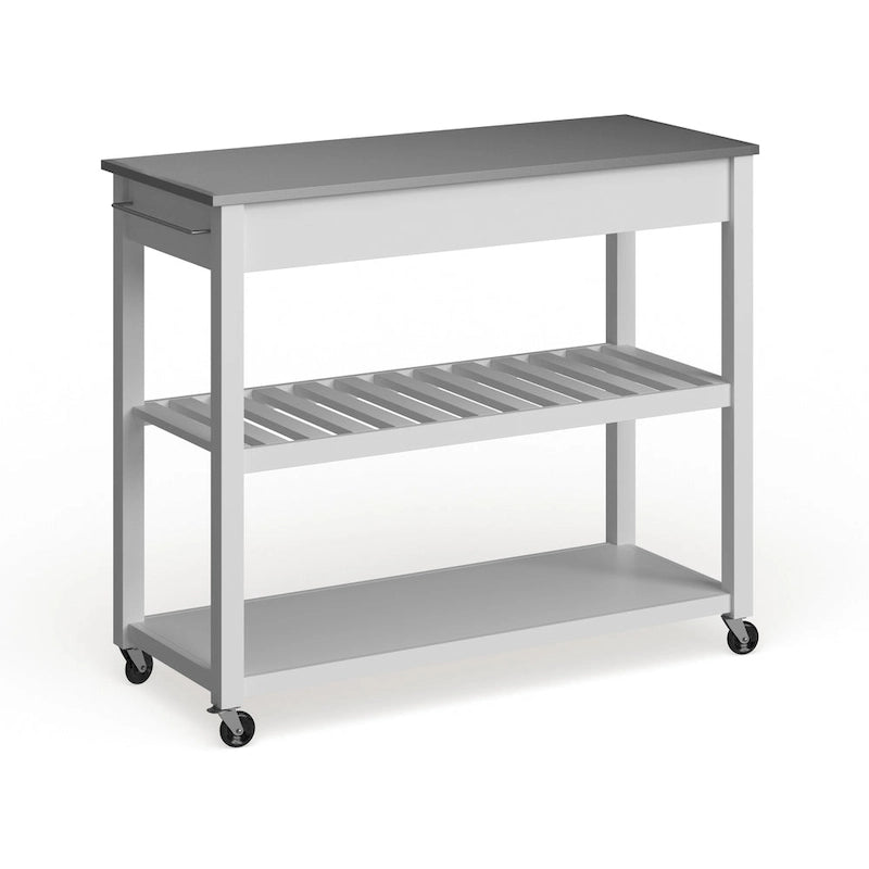 Îlot de cuisine Crosley en bois blanc et acier inoxydable - 17 po (P) x 43 po (L) x 35 po (H)