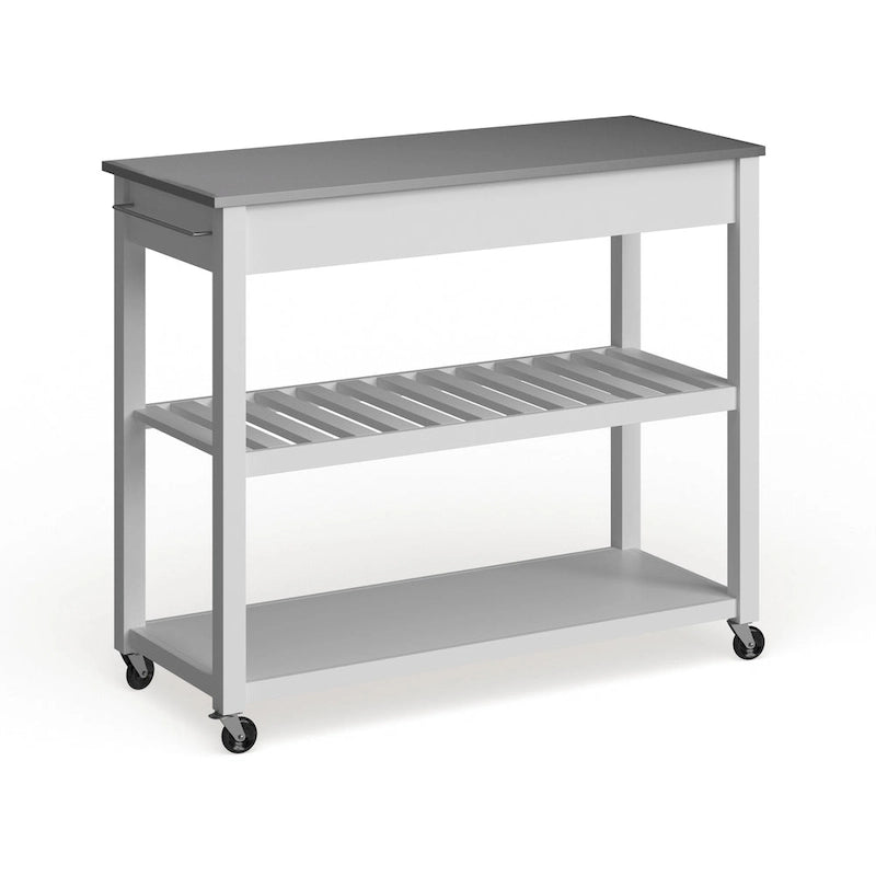 Îlot de cuisine Crosley en bois blanc et acier inoxydable - 17 po (P) x 43 po (L) x 35 po (H)