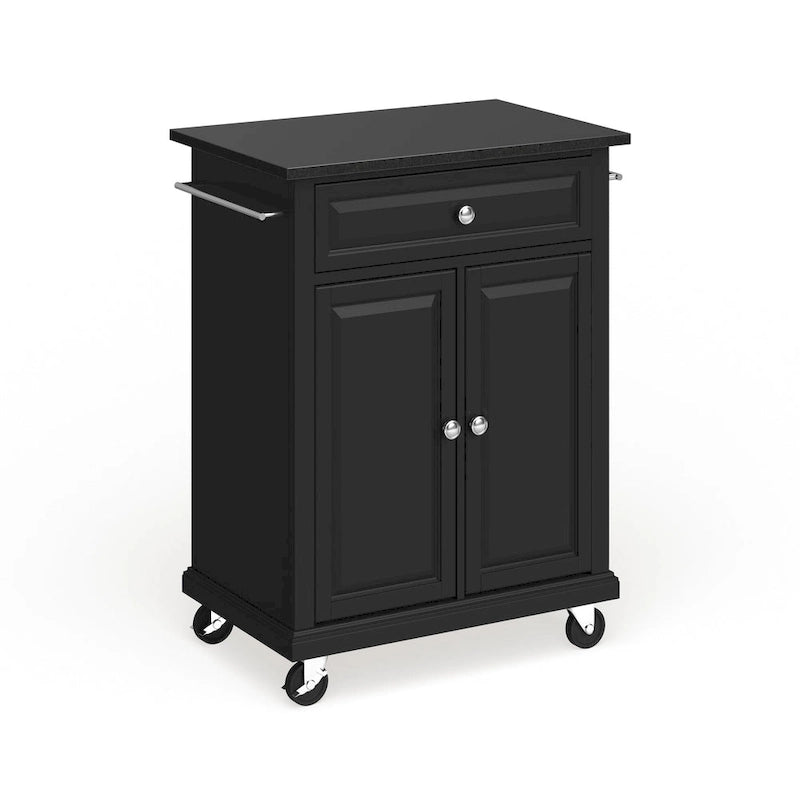Îlot/chariot de cuisine portable Crosley Compact, plateau en granit noir massif, finition noire - 45,7 cm (P) x 78,7 cm (L) x 90,2 cm (H)