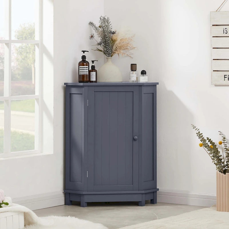Meuble d'angle triangulaire pour salle de bain avec étagère