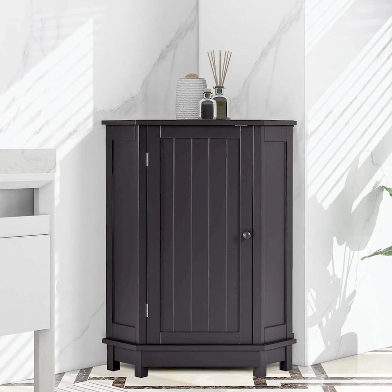 Meuble d'angle triangulaire pour salle de bain avec étagère