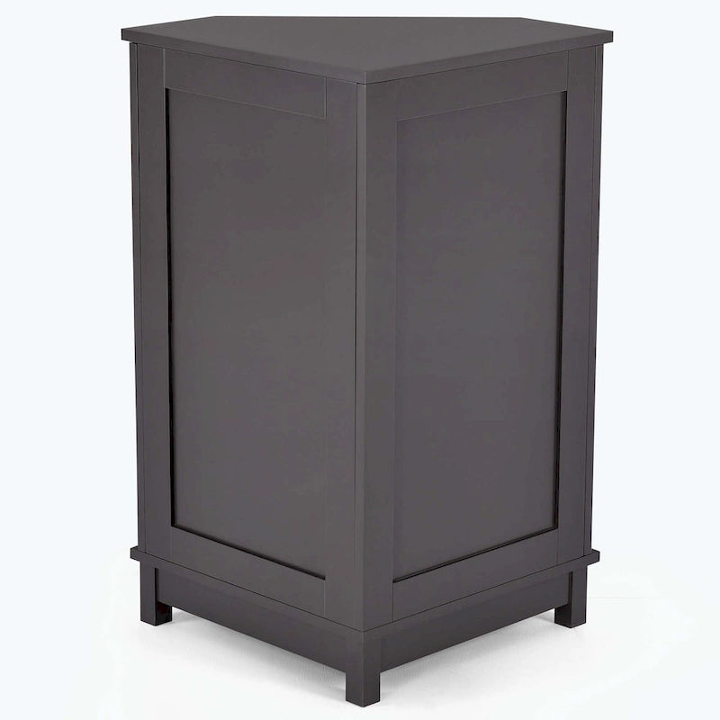 Meuble d'angle triangulaire pour salle de bain avec étagère