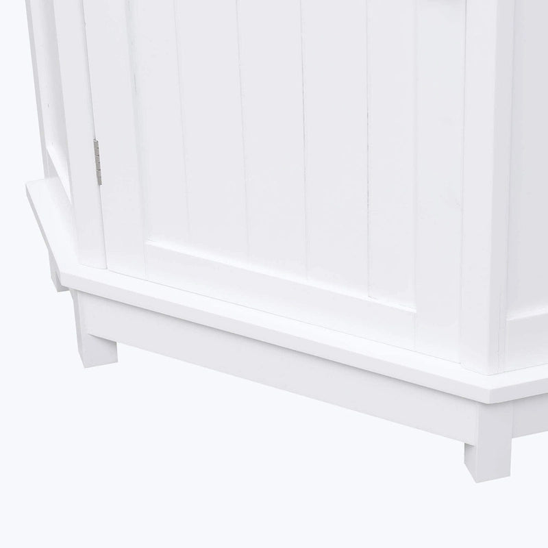Meuble d'angle triangulaire pour salle de bain avec étagère