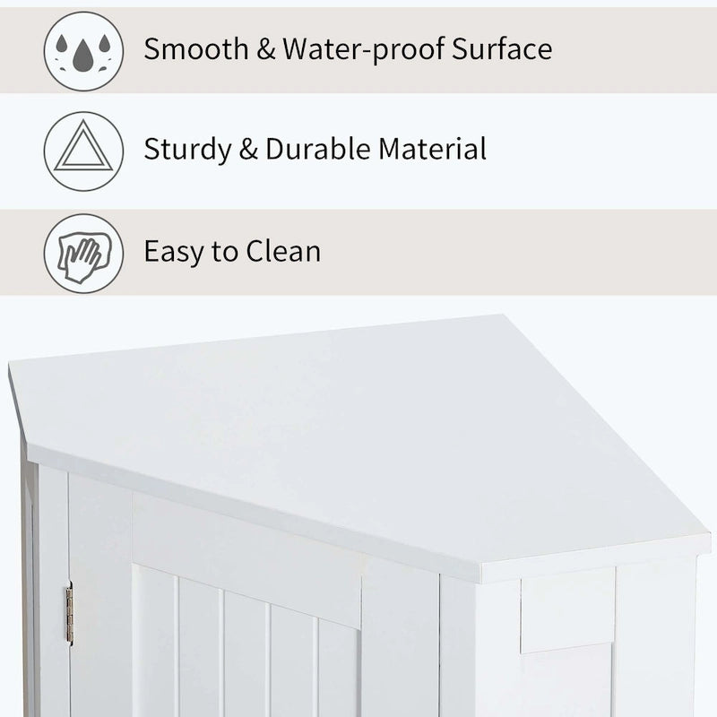 Meuble d'angle triangulaire pour salle de bain avec étagère