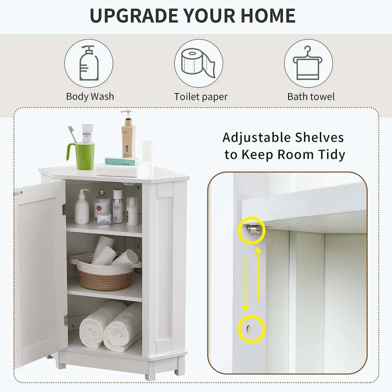 Meuble d'angle triangulaire pour salle de bain avec étagère