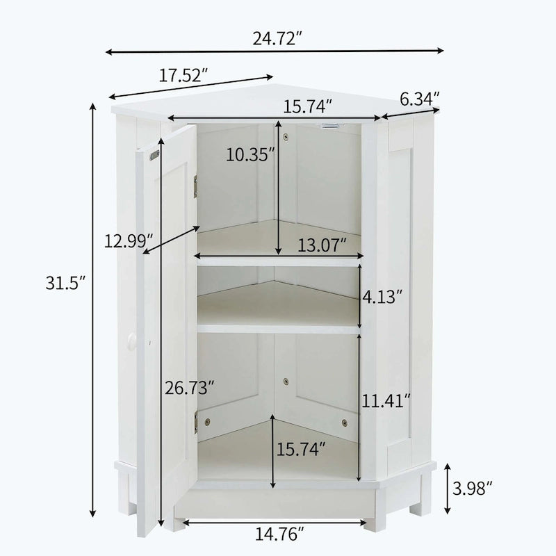 Meuble d'angle triangulaire pour salle de bain avec étagère