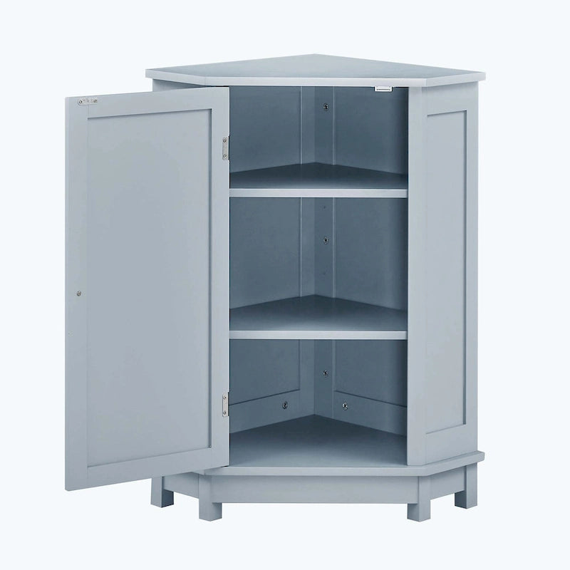 Meuble d'angle triangulaire pour salle de bain avec étagère
