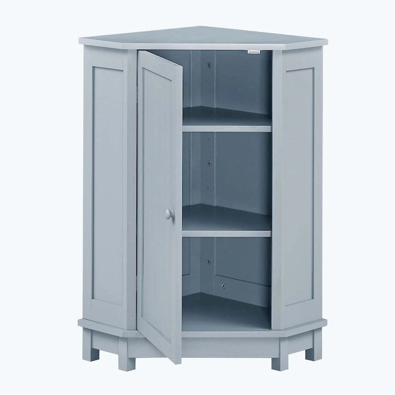 Meuble d'angle triangulaire pour salle de bain avec étagère