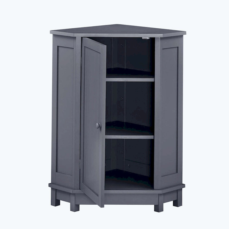 Meuble d'angle triangulaire pour salle de bain avec étagère