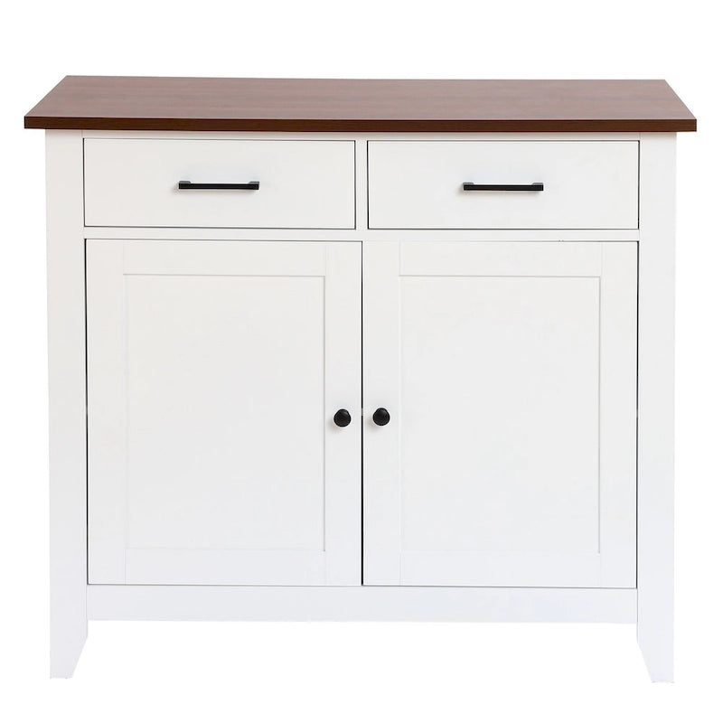 Buffet en bois blanc à 2 tiroirs et 2 portes - 83,3 cm (H) x 91 cm (L) x 40 cm (P)