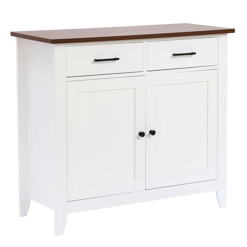 Buffet en bois blanc à 2 tiroirs et 2 portes - 83,3 cm (H) x 91 cm (L) x 40 cm (P)