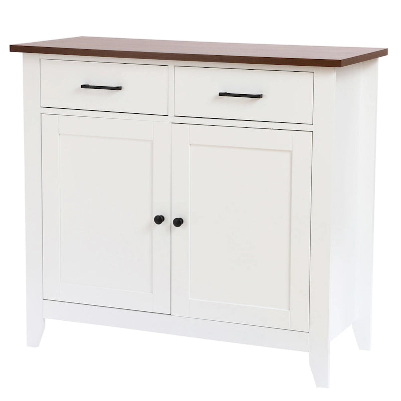 Buffet en bois blanc à 2 tiroirs et 2 portes - 83,3 cm (H) x 91 cm (L) x 40 cm (P)