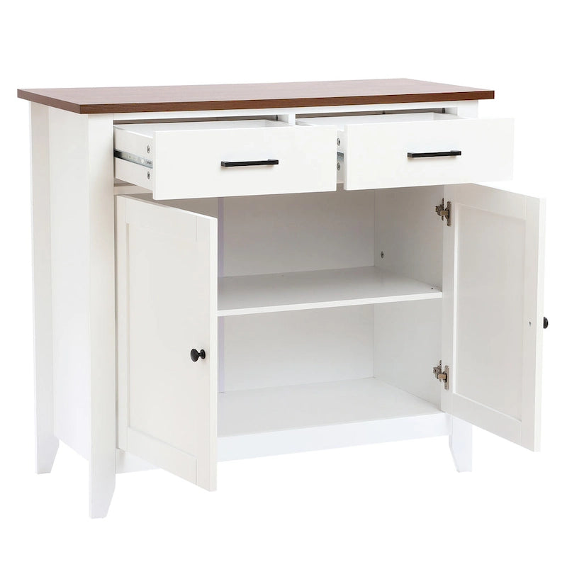 Buffet en bois blanc à 2 tiroirs et 2 portes - 83,3 cm (H) x 91 cm (L) x 40 cm (P)