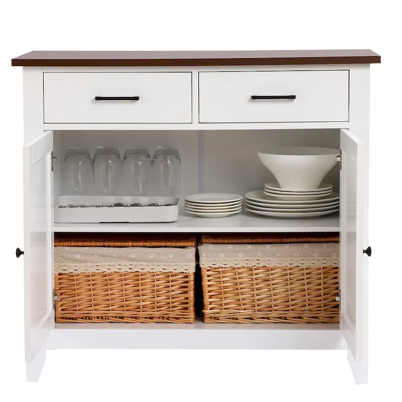 Buffet en bois blanc à 2 tiroirs et 2 portes - 83,3 cm (H) x 91 cm (L) x 40 cm (P)