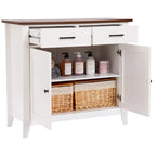 Buffet en bois blanc à 2 tiroirs et 2 portes - 83,3 cm (H) x 91 cm (L) x 40 cm (P)