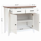 Buffet en bois blanc à 2 tiroirs et 2 portes - 83,3 cm (H) x 91 cm (L) x 40 cm (P)