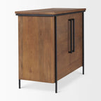 Meuble d'appoint Maddox en bois massif brun moyen avec cadre en fer noir et 2 portes