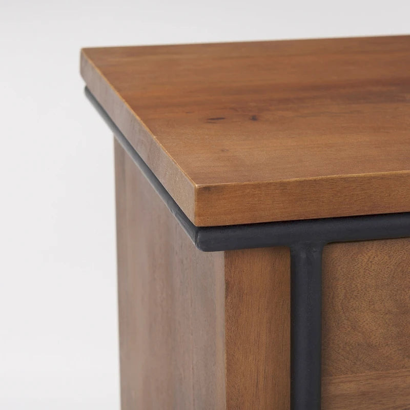 Meuble d'appoint Maddox en bois massif brun moyen avec cadre en fer noir et 2 portes