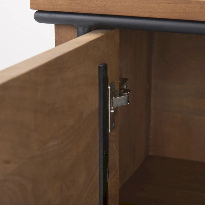 Meuble d'appoint Maddox en bois massif brun moyen avec cadre en fer noir et 2 portes