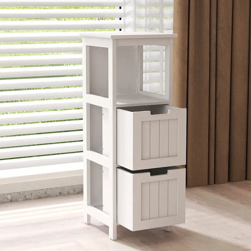 Meuble de rangement sur pied à 2 tiroirs pour salle de bain, étagère de rangement