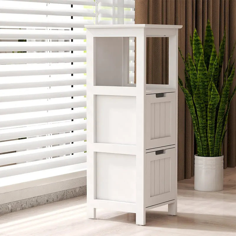Meuble de rangement sur pied à 2 tiroirs pour salle de bain, étagère de rangement